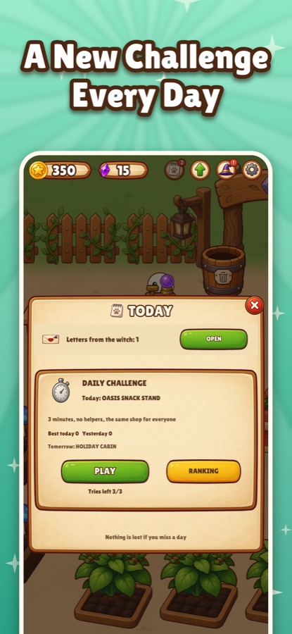 The daily challenge card with the play and ranking buttons